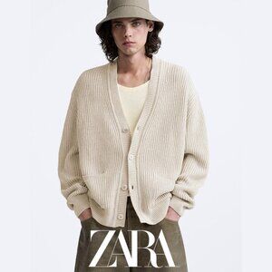 Zara Origins (NEW) Linen Blend Cardigan - Size S Beige - Summer Beach